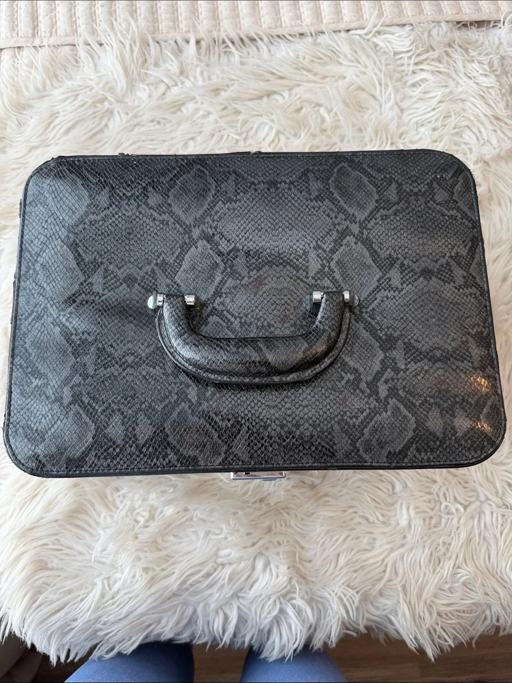 Black Faux Snakeskin Train Case